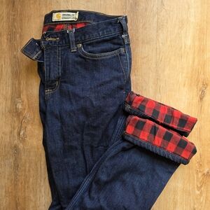 Carhartt Womens StraigStraight Jeans - Dark Blue with Red Fleece Lining